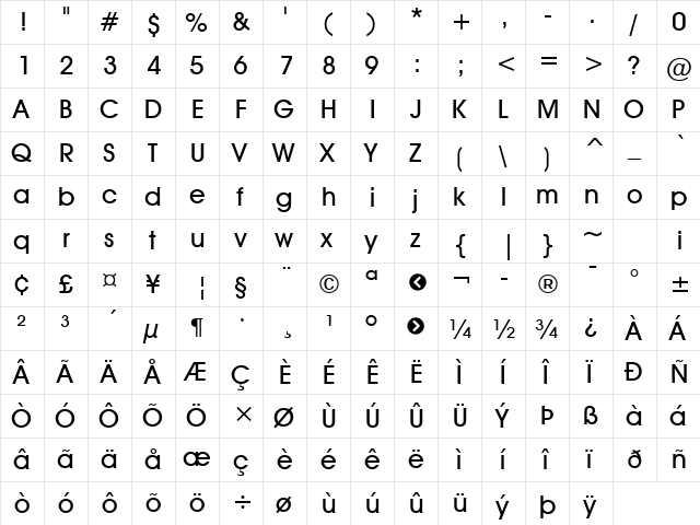 Decker Bold  glyph index