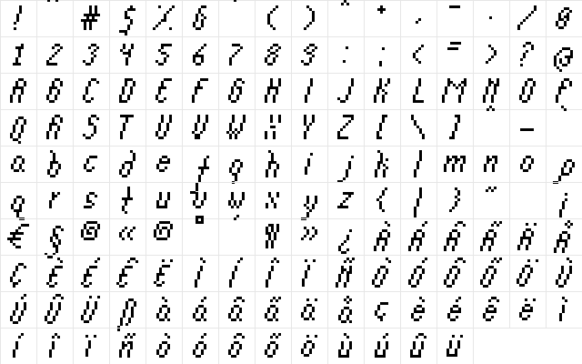 Grid-10 Regular  glyph index