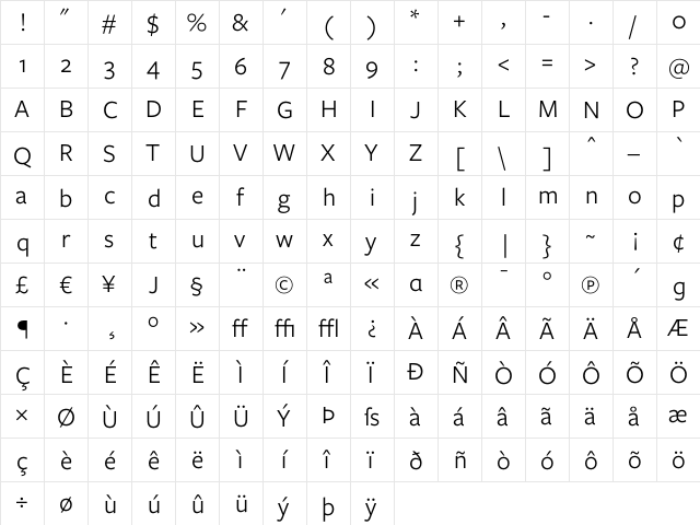 Freight Sans Book  glyph index