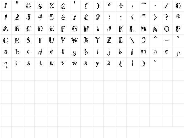 KF Ziggle Regular  glyph index