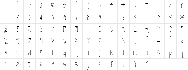 PC Hug Regular  glyph index