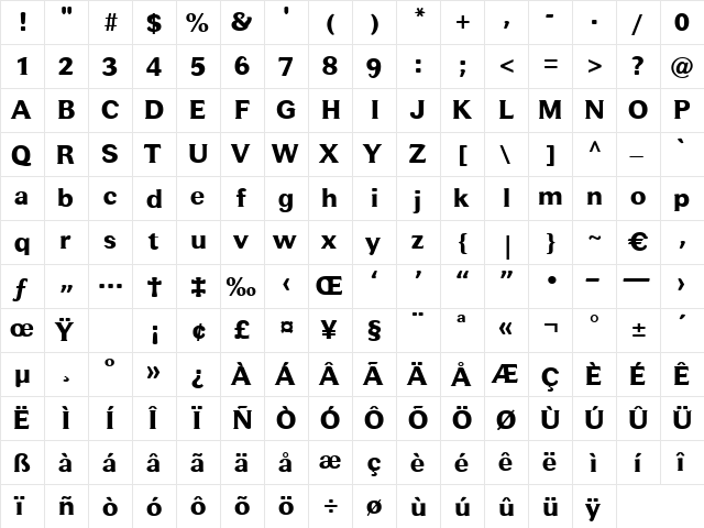 Ephesus Regular  glyph index