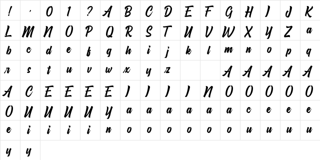 Hayhills Demo Regular  glyph index