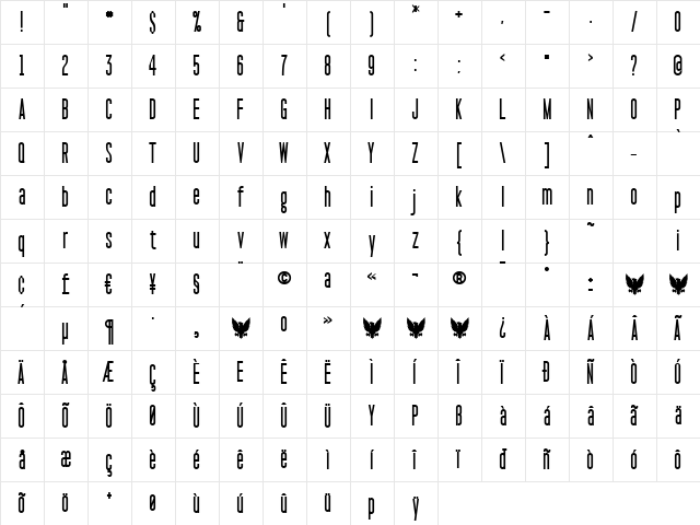 Pakt Condensed Bold  glyph index