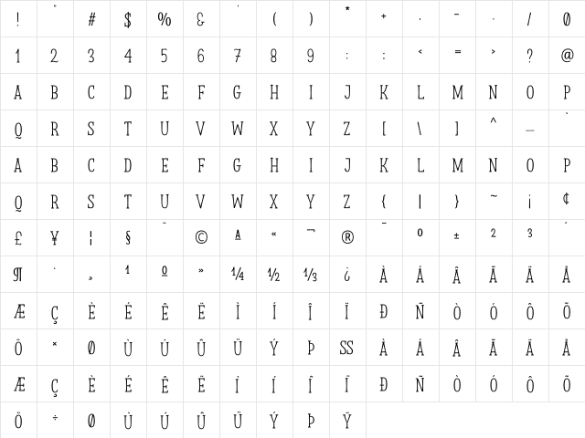 Storyteller Serif Regular  glyph index