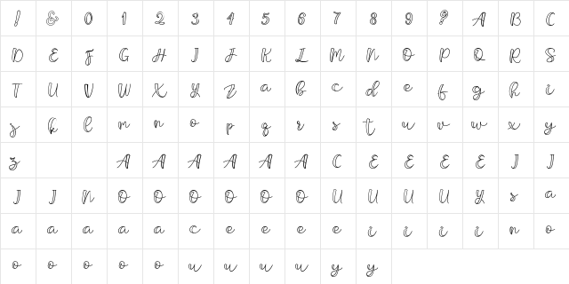 Bargeritho Regular  glyph index