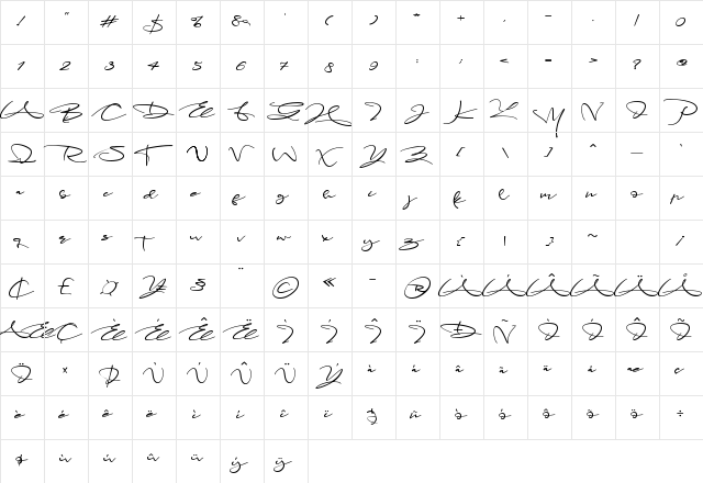 Yolanda Regular  glyph index