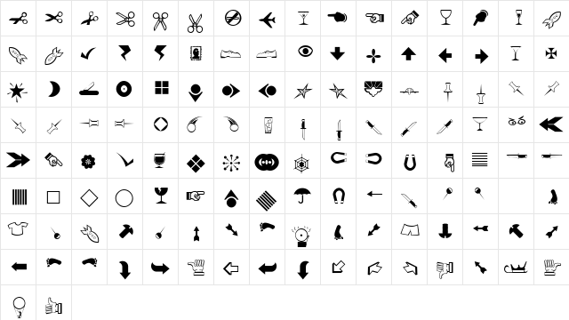 Bills Dingbats Regular  glyph index