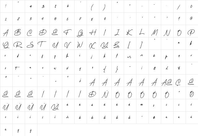 Mayestica Regular  glyph index