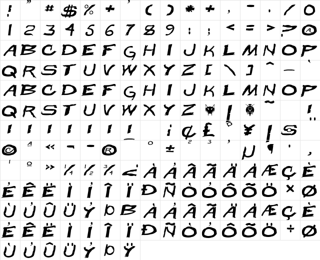 Beast Wars Regular  glyph index