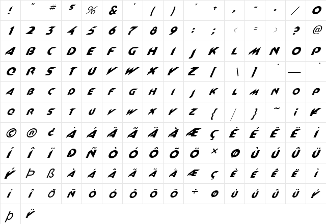FZ JAZZY 4 ITALIC Normal  glyph index
