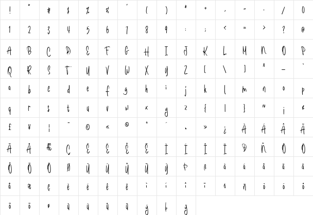 Romantick Regular  glyph index