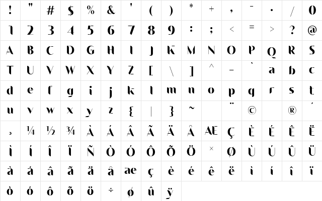 landing font Regular  glyph index