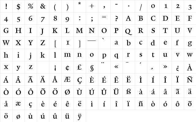 Lexicon No1 Roman B Med  glyph index