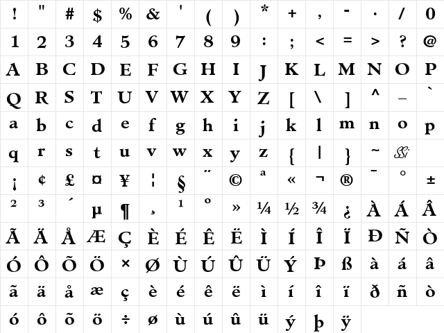 Cleric SSi Bold  glyph index