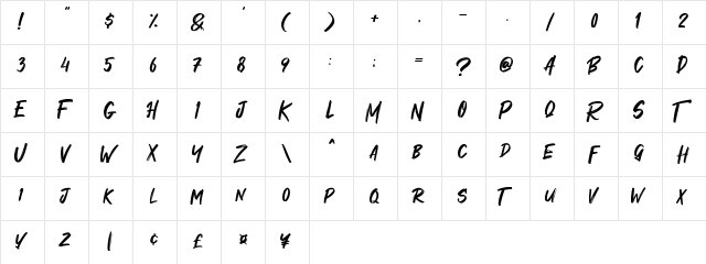 Maquire Regular  glyph index
