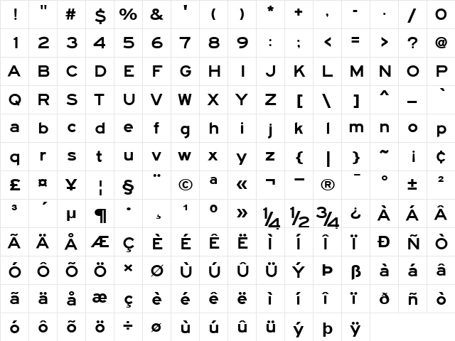 Roadgeek 2005 Series F Regular  glyph index
