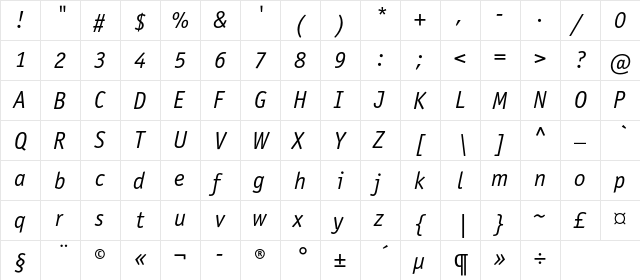 OfficinaSansBookC Italic  glyph index