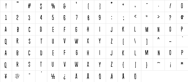 Endless heartache Regular  glyph index