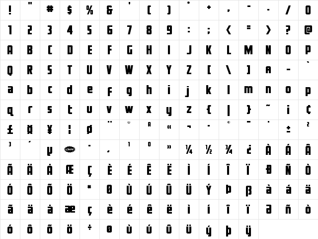 Voyage Fantastique Straight Regular  glyph index