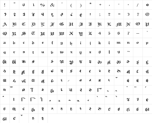 AkrutiOfficeTreveniGuj Normal  glyph index