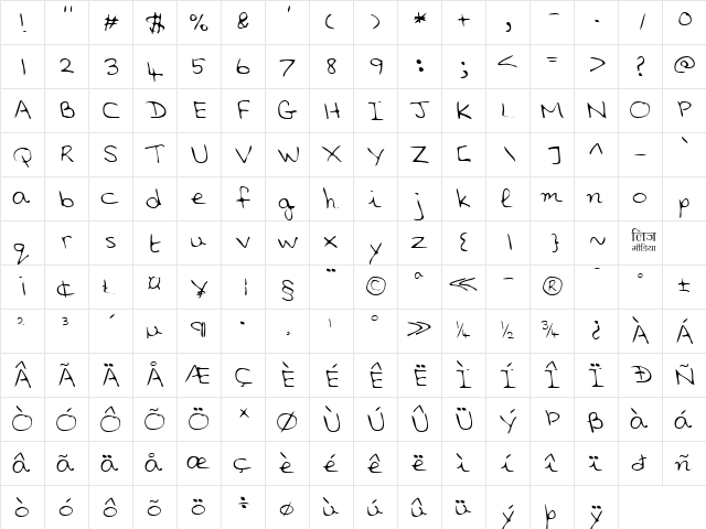 LEHN006 Regular  glyph index