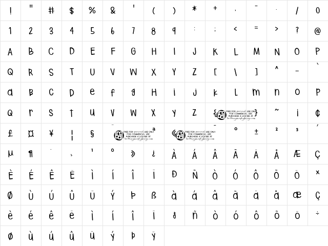 hodgepodgery Regular  glyph index