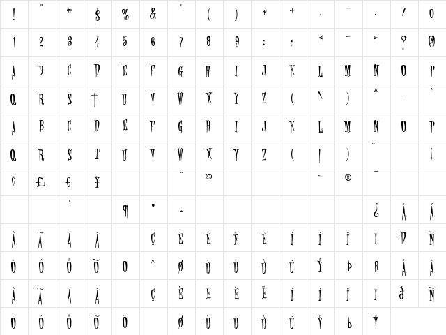 Deviliette Regular  glyph index