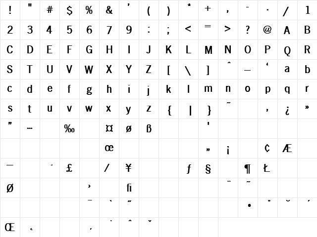 Breakdown 6 Bold  glyph index