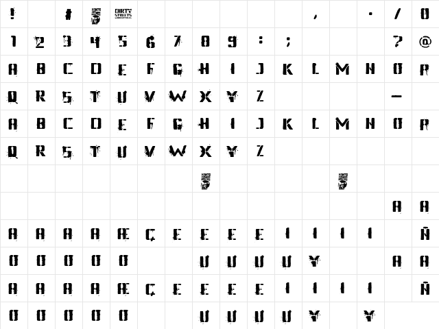 Dirty Streets Regular  glyph index