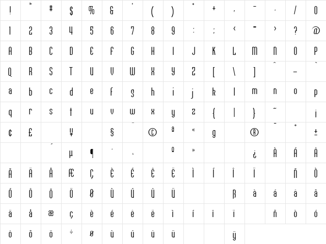 ConquesBook Regular  glyph index