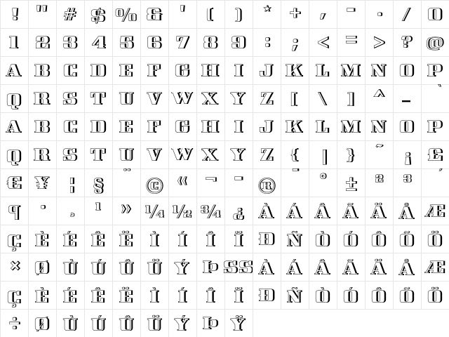 Ramona D Regular  glyph index