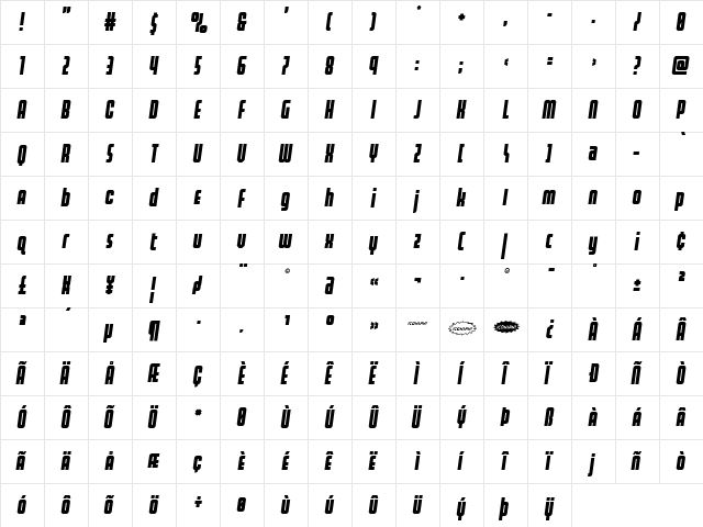 Homelander Semi-Italic Regular  glyph index