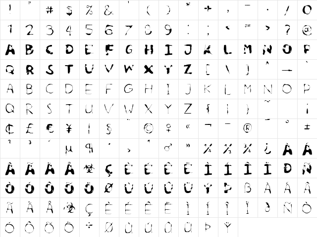 Poison Skin Regular  glyph index