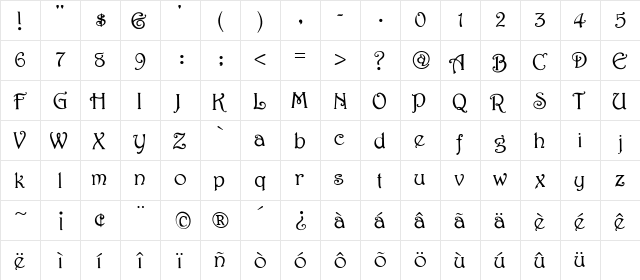 Harringbone Regular  glyph index