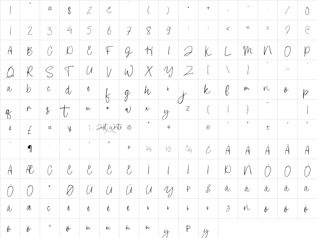 Just Write Regular  glyph index