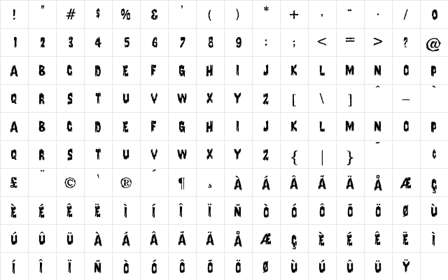 Frieze Regular  glyph index