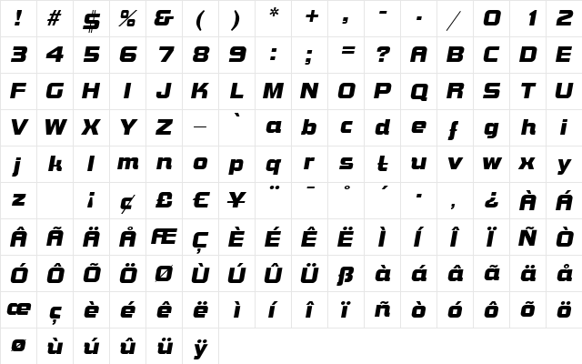 B790-Deco Italic  glyph index