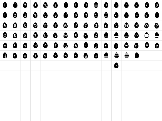 DJB Eggsellent Wobbly Regular  glyph index