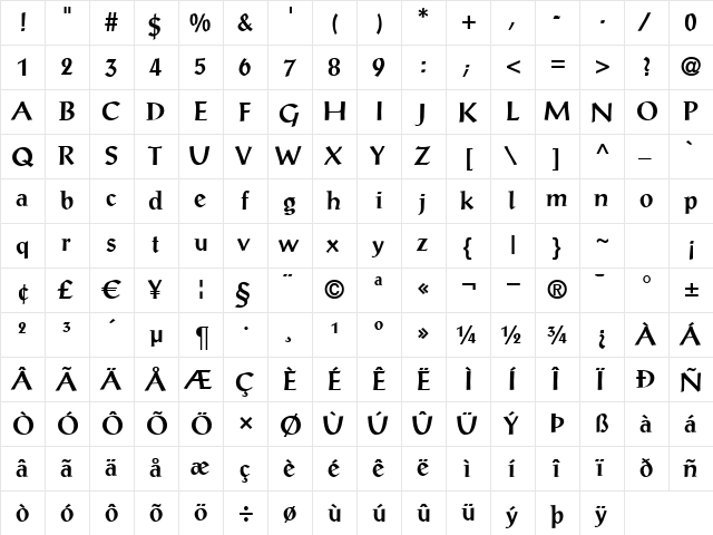 P790-Roman Bold  glyph index