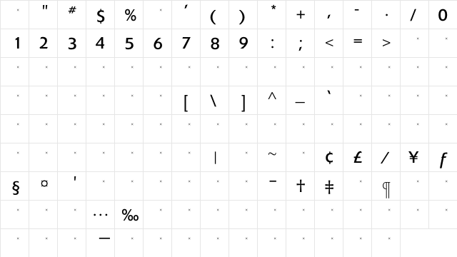 ExtensionBookTab Regular  glyph index