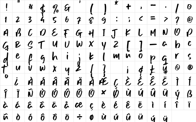 Gilligan Coast Regular  glyph index