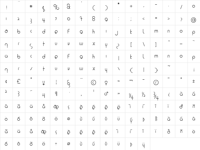 1920 Regular  glyph index