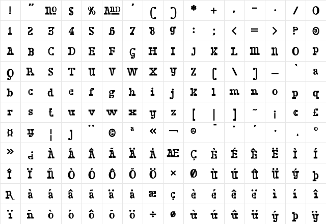 DustEnna Regular  glyph index