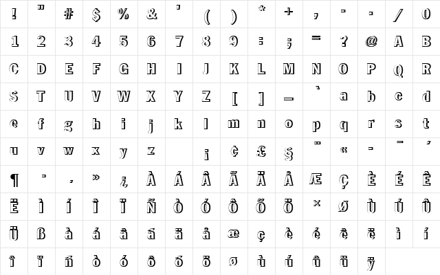 FranklinGotTRegConRe1 Regular  glyph index