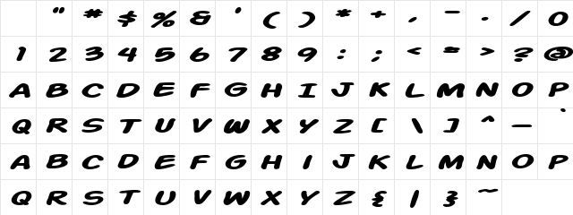 Squeze it Regular  glyph index