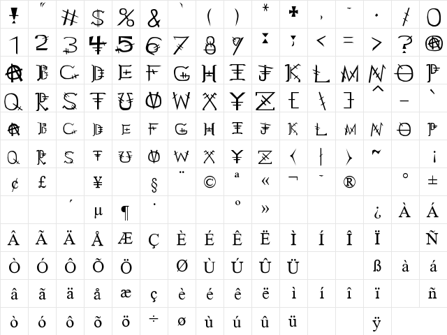 Hau Ruck Regular  glyph index