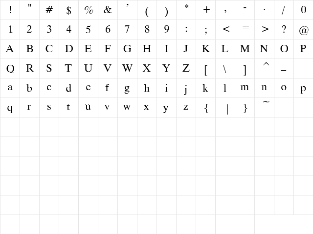 MicroTiempo Normal  glyph index