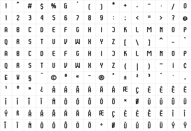 Kumba Regular  glyph index