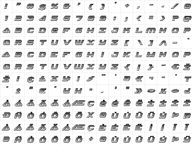 Skyhawk Chrome Italic Italic  glyph index
